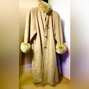 Alain Chabason France Vintage Wool Cashmere Fox Fur Swing Coat